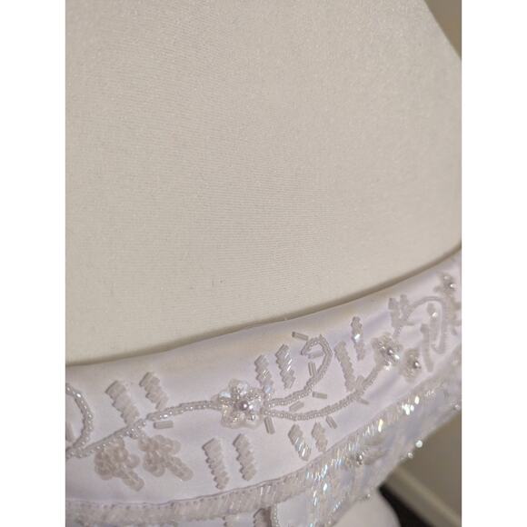 Strapless Corset Floral Beaded Basque Waist Debutant Ball Gown Wedding Dress Sz8 - Picture 6 of 15